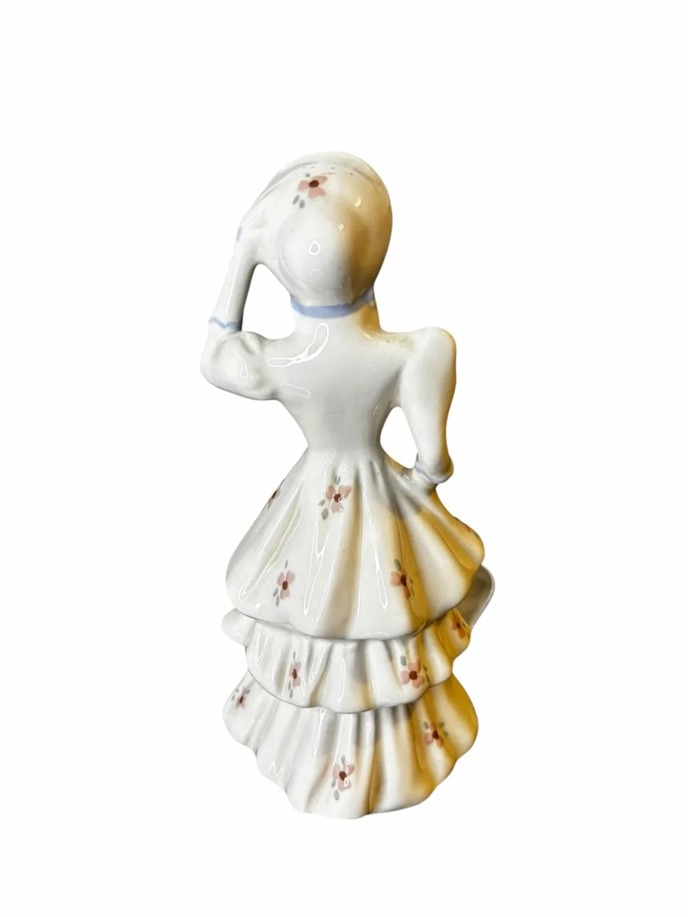 Vintage Florence Ceramics California Lady Figural Vase Bonnet Floral Dress 8”